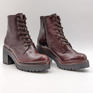 Jeffrey Campbell Women Scavanger 2 Burgundy Leather Platform Combat Boots Box!